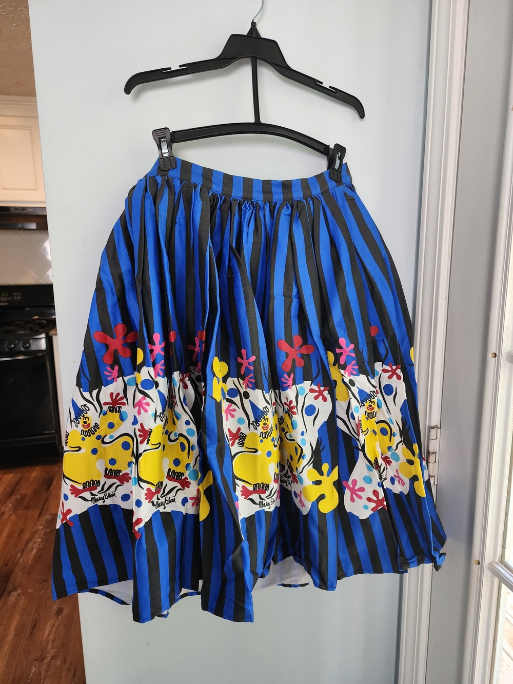 Pinup Couture Blue and Black Striped Floral Graphic Skirt